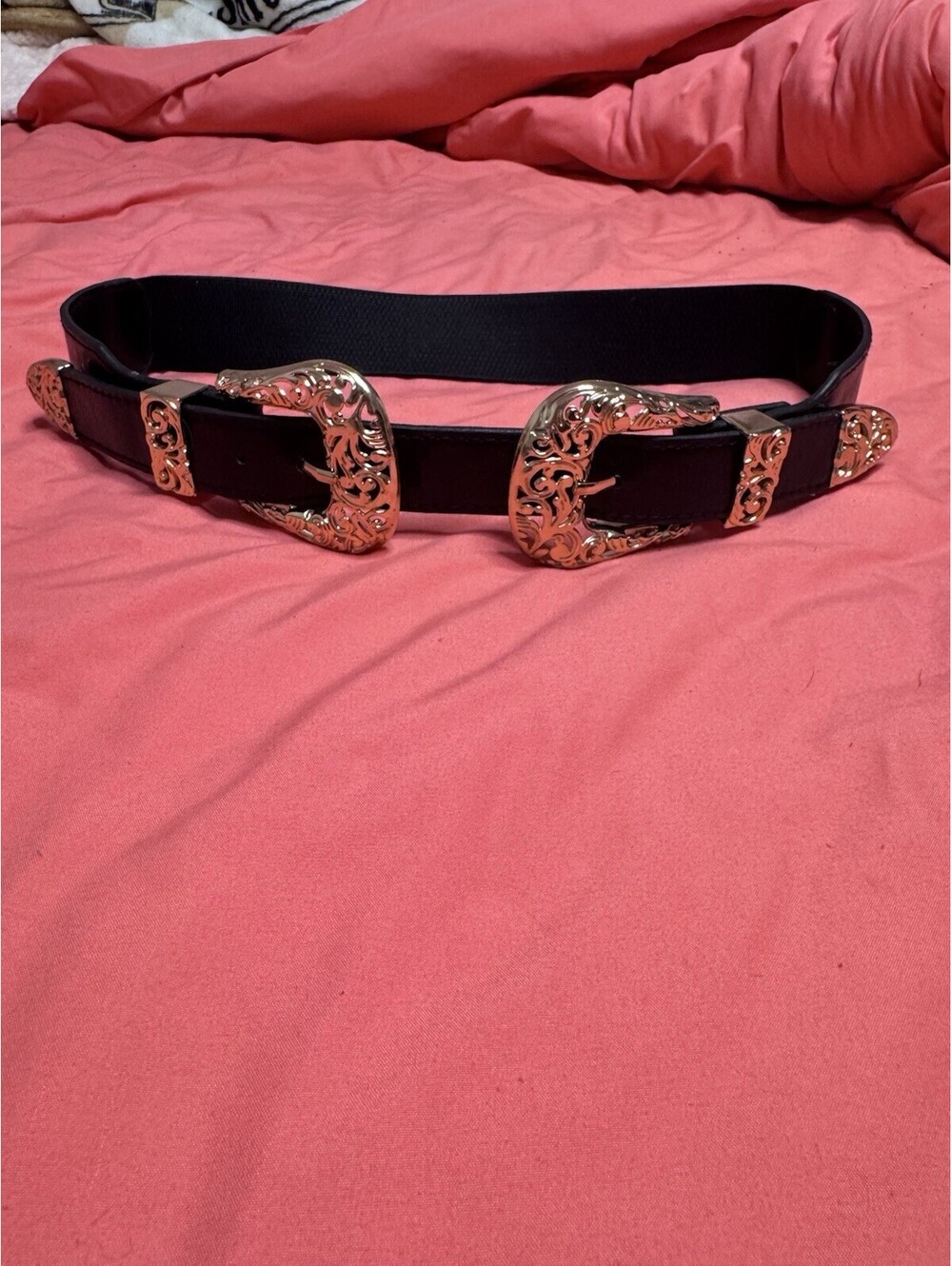 Fashion Women Vintage Hollow Design Double Buckle Waist Belt  Leather Waistband
